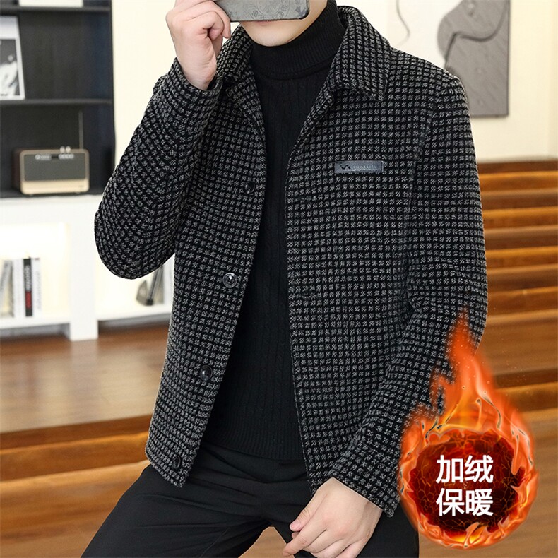 秋冬新款男士翻领商务休闲加绒加厚夹克外套上衣D19P145控238,男装毛呢大衣,电商B226