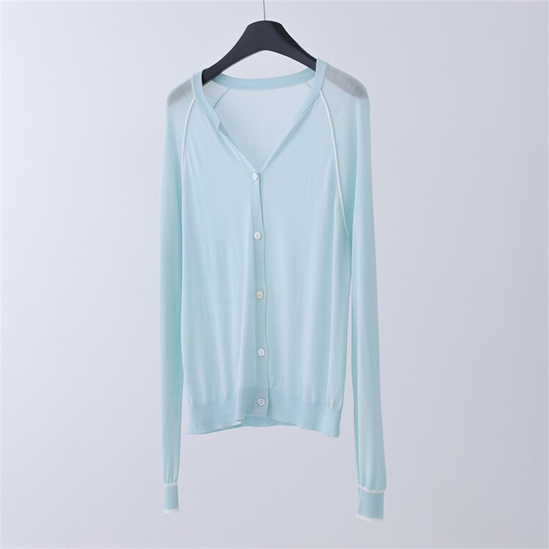 剪刀领拼色开衫，女装针织衫/毛衣，优麦羊绒（原洪叶羊绒）