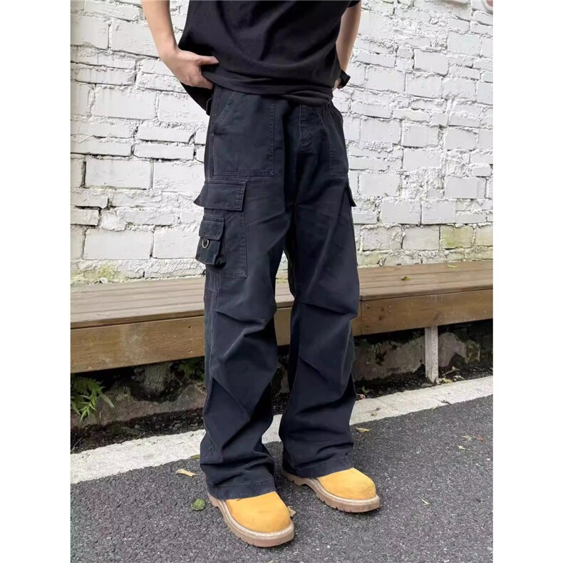 美式水洗做旧褶皱宽松直筒多口袋工装裤男女潮牌休闲裤X6605-P50,男装工装外套,星座208-5