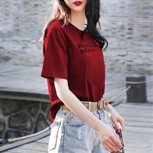 新款时尚百搭潮流宽松显瘦简约圆领短袖T恤图片