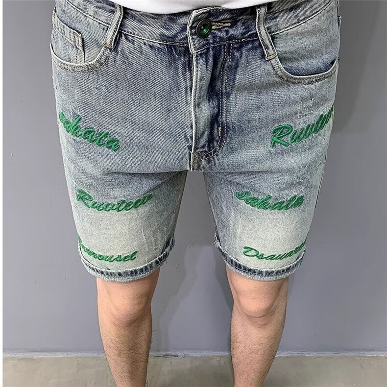 新款牛仔短裤男2025夏季薄款中裤美式街头百搭宽松运动休闲五分裤,男装牛仔裤,星座506A
