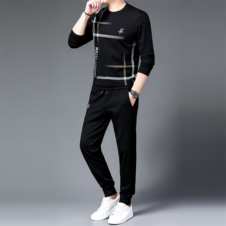 男士长袖印花卫衣加厚保暖套装冬季新款中青年休闲时尚潮流两件套，男装休闲套装，电商B212（原钱塘6029）