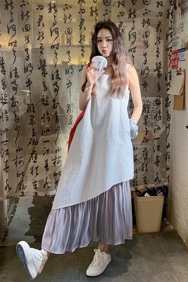 假两件撞色拼接无袖背心连衣裙女夏2025新款独特漂亮绝美显瘦长裙,女装连衣裙,1C071-1
