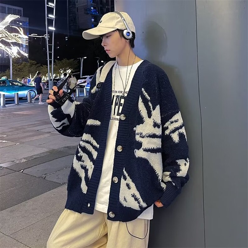 美式复古鹿毛绒开衫针织衫男女宽松慵懒风男百搭ins毛衣MA23-P52,男装针织衫/毛衣,星座1008