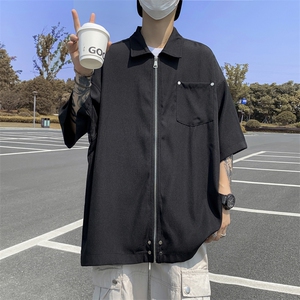 美式复古薄款拉链短袖衬衫男夏季高街潮牌宽松百搭上衣CS0409-P35图片