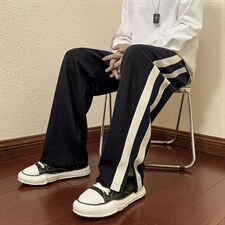 2023秋冬新款日系撞色条纹侧开叉宽松直筒休闲裤K222-P45，男装休闲裤，星座914-3