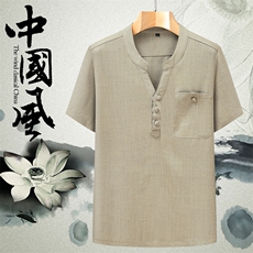 主推中年亚麻T恤风半袖爸爸宽松休闲男棉麻上衣YD973-P53，男装T恤，星座1105-3