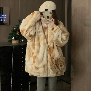 C922-P120羊羔毛毛绒棉服秋冬季2025新款学生中长款加绒加厚外套