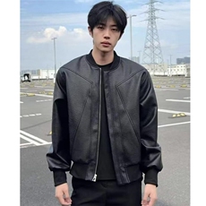 黑色立领皮夹克男商务高端柔软PU外套2025秋季新款纯色外套，男装夹克，星座506A