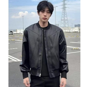 黑色立领皮夹克男商务高端柔软PU外套2025秋季新款纯色外套,男士黑色大衣搭配什么衣服图片