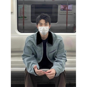 美式高街皮领垫肩外套潮牌欧美街头cleanfit高级感痞帅飞行员夹克图片