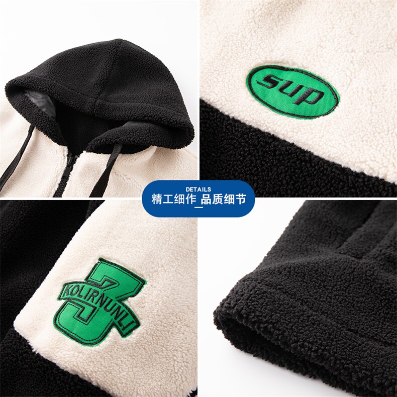 羊羔毛加厚棉衣外套男冬季新款港风棉袄撞色连帽棉服M66加厚-P98,男装棉衣,电商A320A