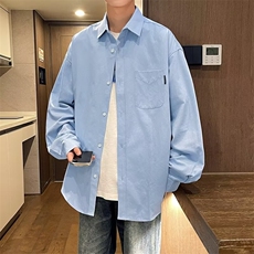 春秋新款纯色百搭长袖衬衫简约休闲衬衣休闲风宽松型3100P32，男装衬衫，星座410-2