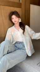 新款上新2025蓝色立体花朵刺绣防晒外套女85076-208A-P170-K255，女装短外套，浙宝208A