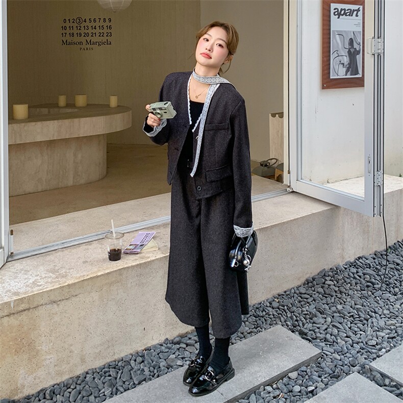 秋装现货蕾丝边拼接扣子上衣+九分裤两件套2C239-H56-P175K258,女装套装/套裙,2C239