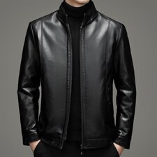 2023冬季皮衣夹克中青年男加绒立领新款男皮外套DFLDJP15006-P145，男装皮衣，电商B212（原钱塘6029）