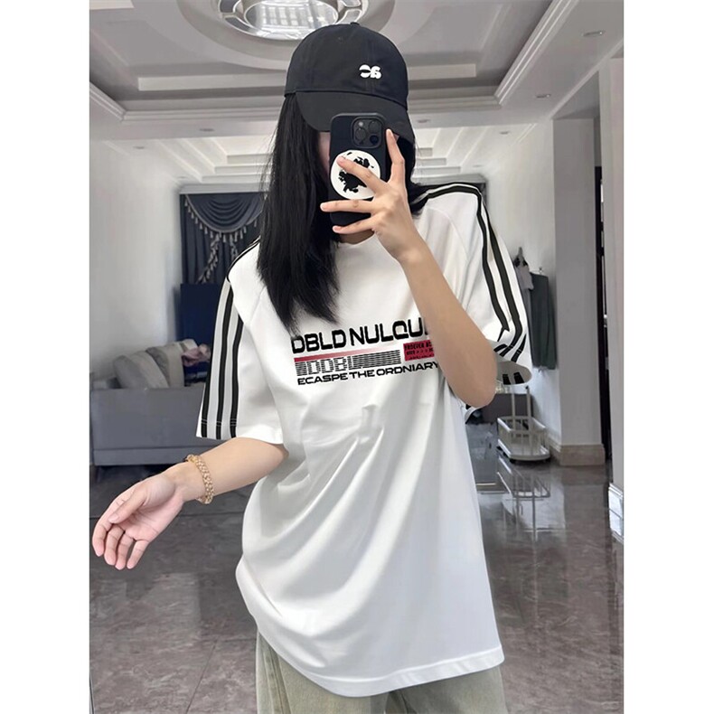 抖音得物高品质二开240克宽松纯棉美式潮牌三条杠织带短袖T恤,男装T恤,电商A486-1
