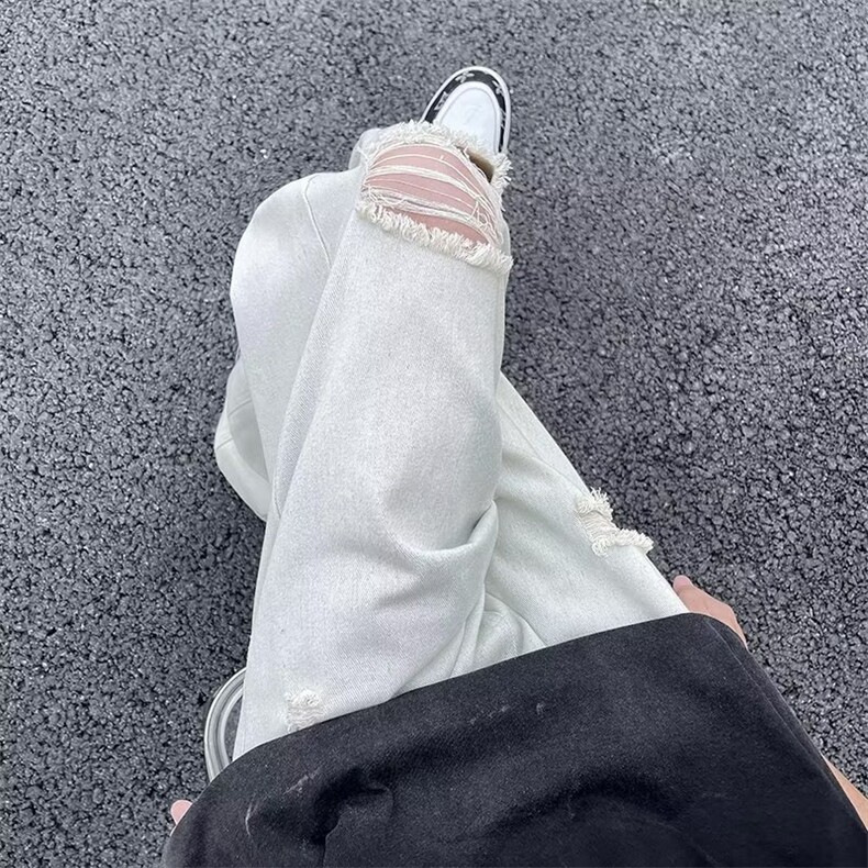 超火的裤子高街水洗直筒破洞个性老爹拖地阔腿牛仔裤男女,男装牛仔裤,星座1013