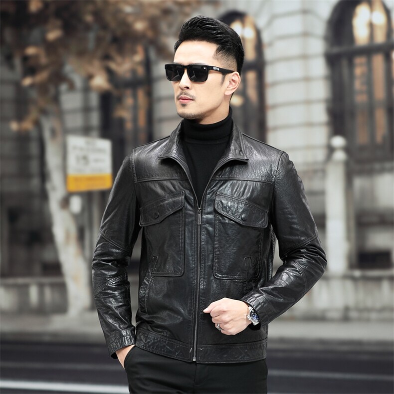 F28058海宁2023冬季新款男式皮衣男头层油蜡牛皮皮衣P680，男装皮衣，电商B360