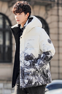 现货雪山款连帽时尚宽松轻薄白鸭绒扎染外套羽绒服R8833P100图片