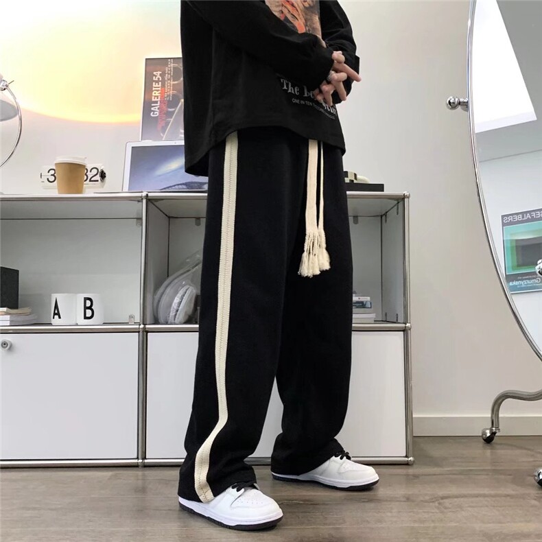 欧美hiphop裤子高街ins潮坠感黑白拼接阔腿裤K1944P28图片
