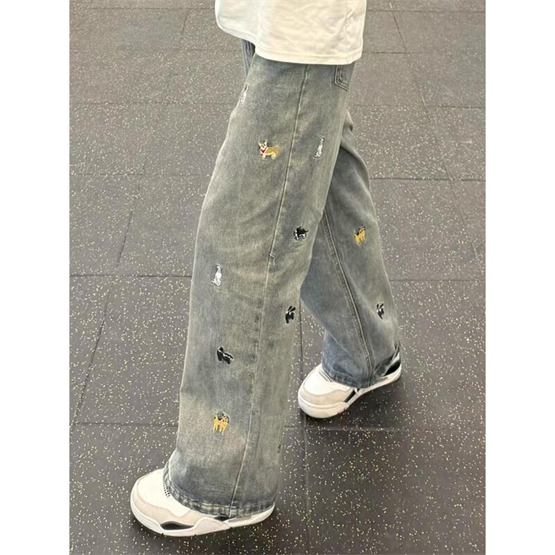 趣味小狗显瘦休闲直筒牛仔裤 -特P48-610A-K8321图片