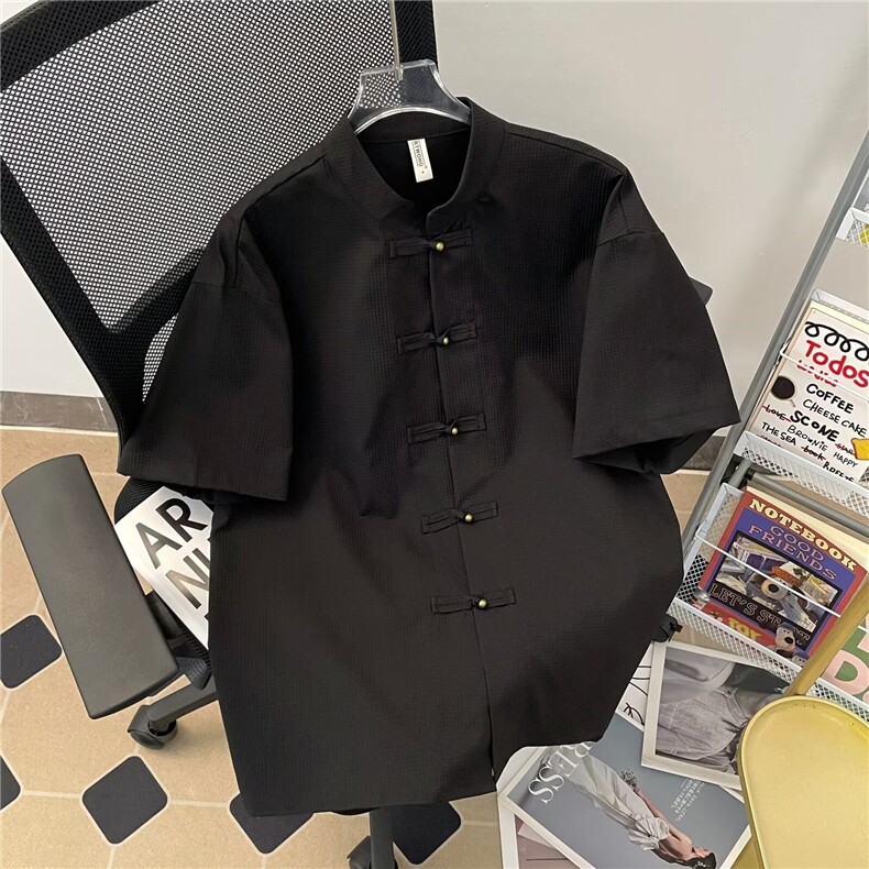 风夏款男立领短袖衬衫盘扣新中式唐装宽松衬衣CS035 P50图片