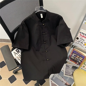 风夏款男立领短袖衬衫盘扣新中式唐装宽松衬衣CS035 P50图片