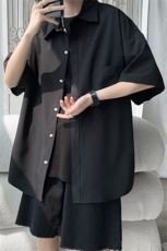 冰丝白色垂感衬衫男短袖夏季高级感oversize廓形潮牌休闲衬衣外套，男装T恤，电商B413-1
