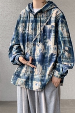 WY10097-P55加绒P65秋季撞色格子连帽大码休闲百搭卫衣外套男，女装短外套，电商A059