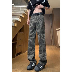 高个子175加长180美式高街辣妹迷彩工装裤女春夏休闲设计感阔腿裤图片