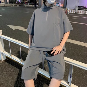 男潮流休闲套装宽松套装冰丝短衬衫套装A002P44图片