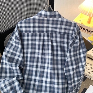 港风秋款男衬衫条纹拼色宽松休闲长袖衬衣CS0102 P45图片