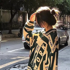 美式复古拼色宽松polo衫长袖男翻领潮牌hiphop高街t恤长袖潮，男装Polo衫，星座506A