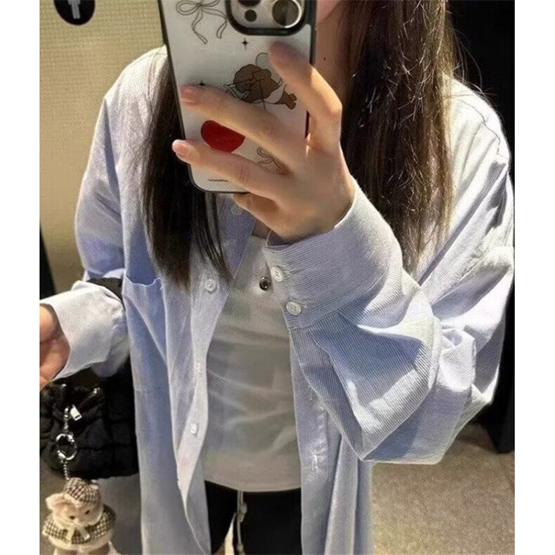 条纹防晒衬衫男女夏季设计感宽松慵懒长袖上衣衬衣外套 CT112图片