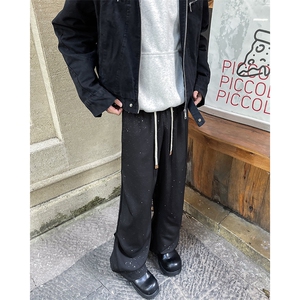 港风秋款男休闲裤满天星褶皱宽松直筒休闲长裤h051 P40图片