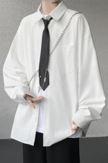 秋季新款港风设计可拆卸链条领带大码纯色衬衫男C5539-特P45控88，男装衬衫，电商A001-1