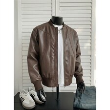 抖音得物高品质美式高街复古老钱风PU皮夹克外套男女短款机车皮衣，男装夹克，电商A486