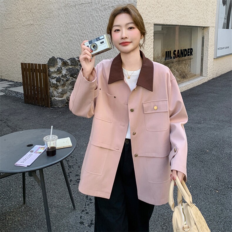 【现货】新款粉色撞色外套082-6630P150K218,女装风衣,浙宝192（原082）
