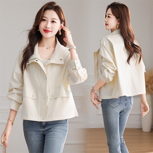 2025春季新款时尚洋气休闲潮流气质有型百搭翻领收褶袖口短外套,女装短外套,芙芮