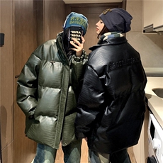 中性冬装美式立领情侣宽松棉服加厚pu皮棉衣外套男女H912P128，男装棉衣，电商A341