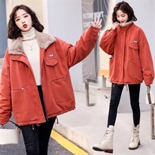 2021冬季新款时尚羊羔毛拼接加绒内里保暖舒适派克服休闲加厚外套，女装派克服，菡迪欧娜