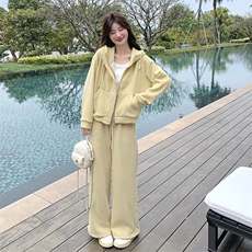 黄色休闲运动套装女秋季2025新款洋气减龄宽松连帽卫衣长裤两件套，女装套装/套裙，2C176