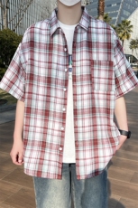 小香风格子衬衫翻领男大皂大码宽松痞帅外套格子衬衣A012/955TP26，男装衬衫，电商A012