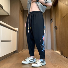 大裆裤男女九分束脚裤宽松低裆垮裤大码吊裆哈伦裤2435蓝叶-P30，男装休闲裤，星座207
