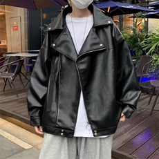 档口有货机车皮衣夹克男秋季宽松外穿翻领外套潮PY26P65加绒P80，男装夹克，星座410-2
