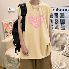 直播品质重磅纯棉220克美式印花宽松背心男女无袖t恤潮BX321P25，男装T恤，电商A486