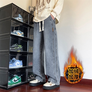 春秋季新款复古牛仔裤男美式潮牌宽松大码阔腿直筒裤潮流休闲长裤图片