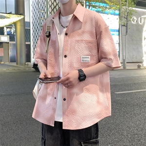 五分袖衬衫夏季新款短袖衬衣宽松休闲韩版外套半袖 A436-T15-P45图片