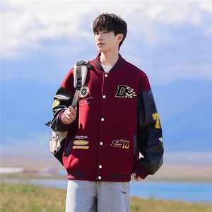 美式高街字母贴布刺绣棒球服男春秋潮牌hiphop设计感痞帅撞色夹克图片